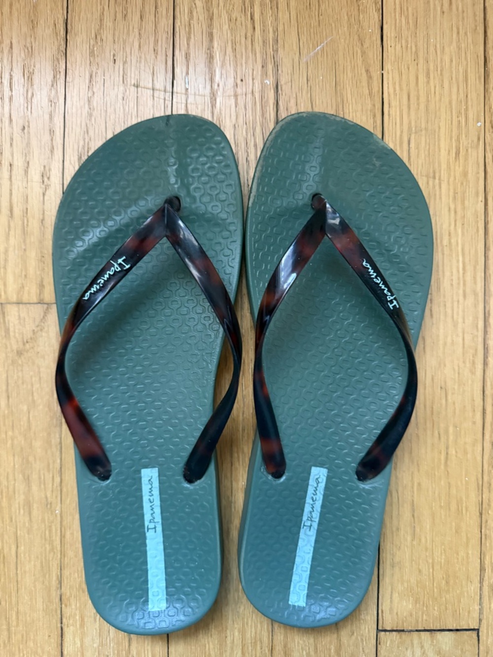 Ipanema Olive Green Flip Flop Sole with Dark Brown Strap Accents